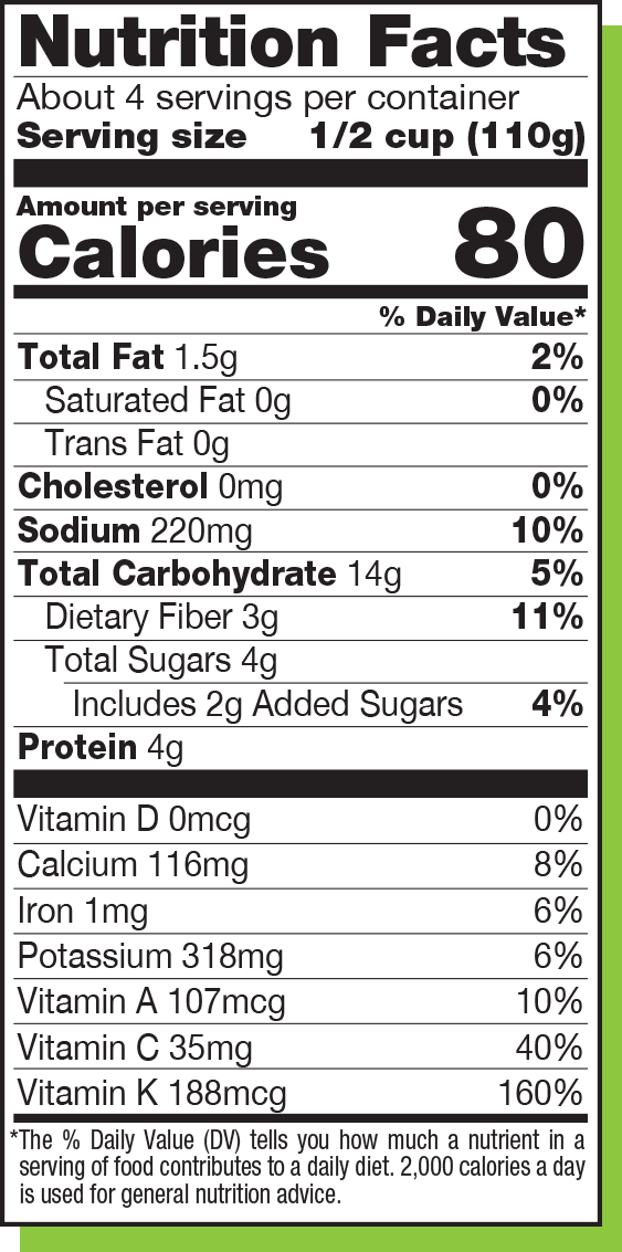 nutritional information for Sweet & Tangy Collard Greens