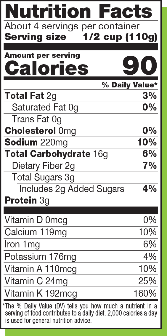 nutritional information for Moroccan Style Collard Greens